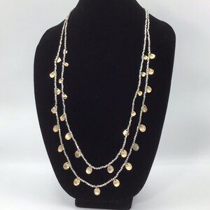 Chico's Silver Tone Chain With Gold Tone Discs 34”